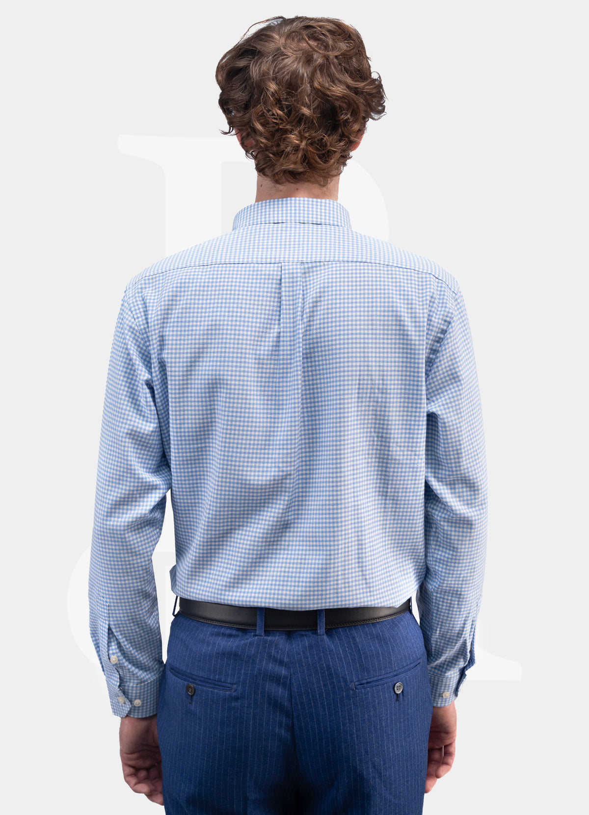 Dress Shirt - Light Blue Small Windowpane with Label