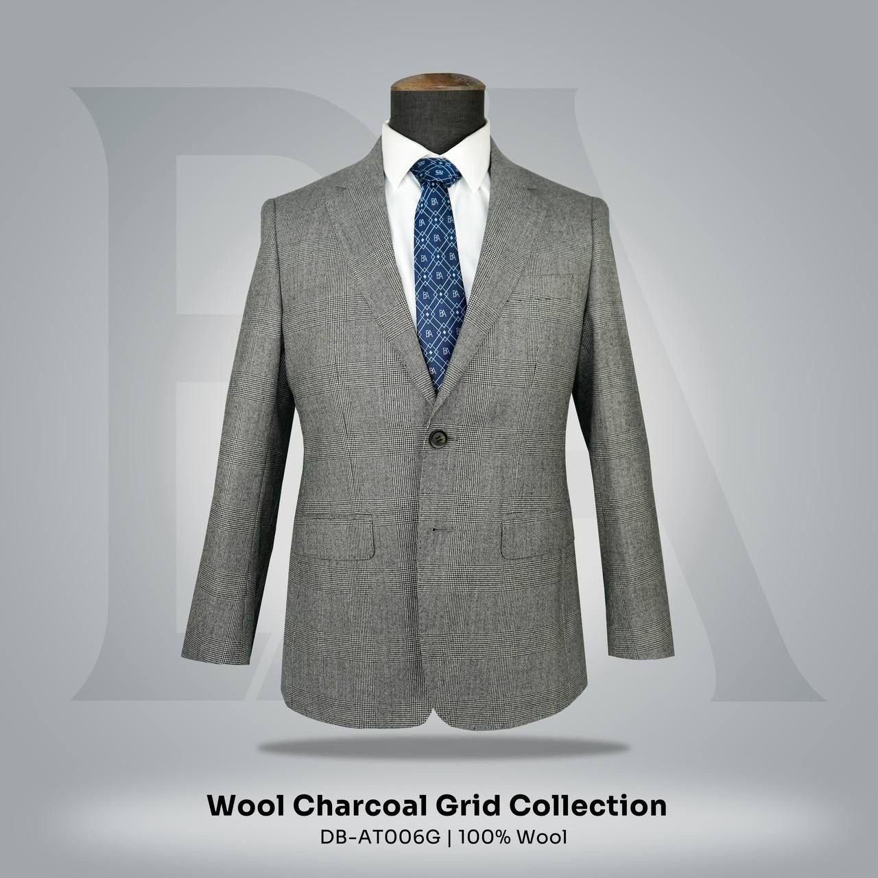 Wool Charcoal Grid Collection, DB-AT006G | 100% Wool Suit Jacket