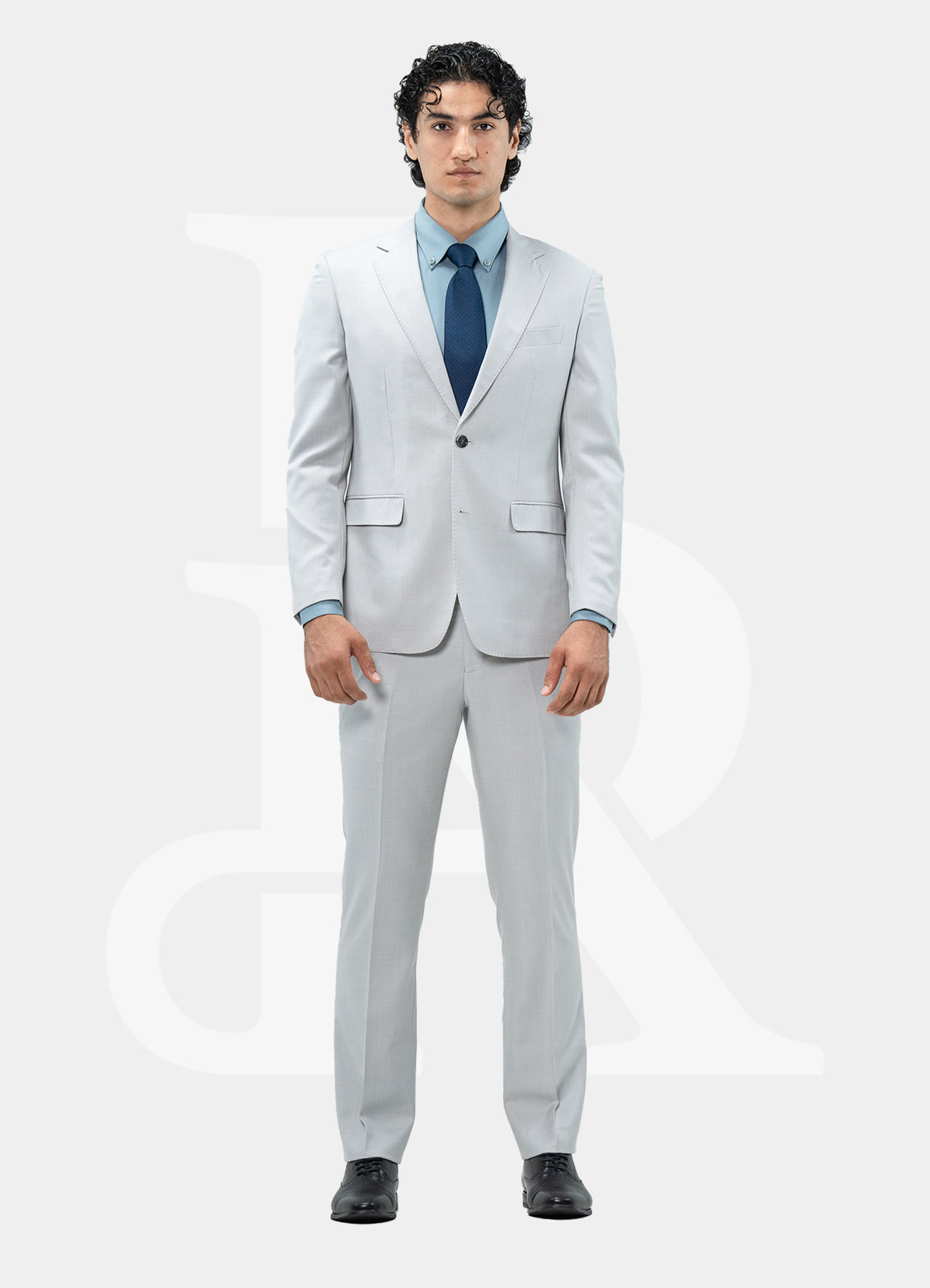 Light Grey, 2 Buttons, Notch Lapel, Double Vent, Custom Bemberg Lining, NKBK32020 Button