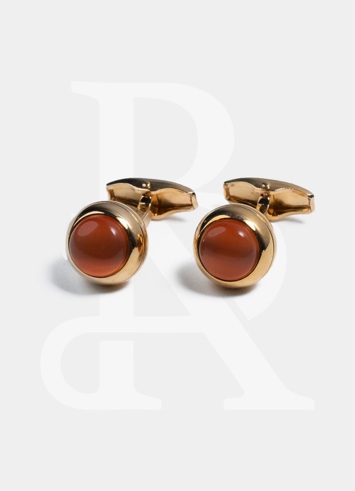 Premium Cufflinks - Gold Orange Gems