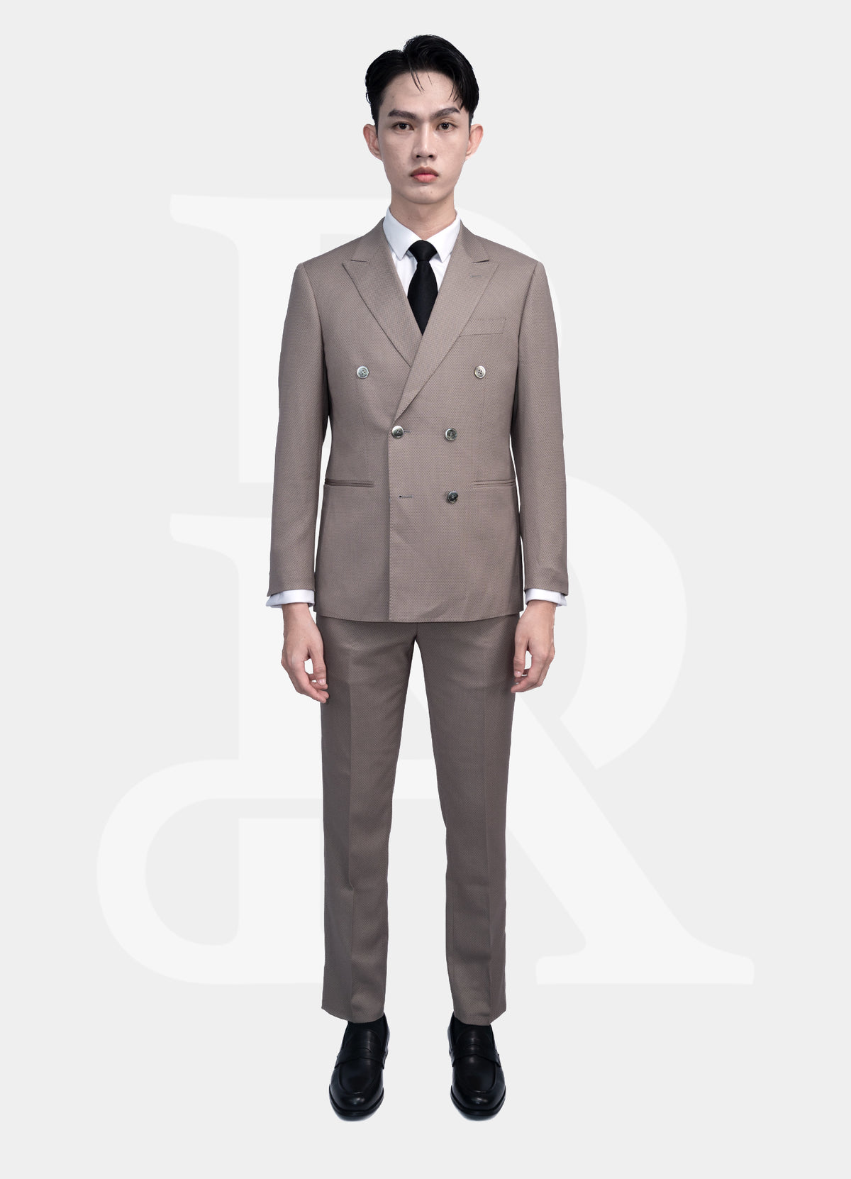 Stretch Suit Jacket - Double Breasted Sand A25629-13