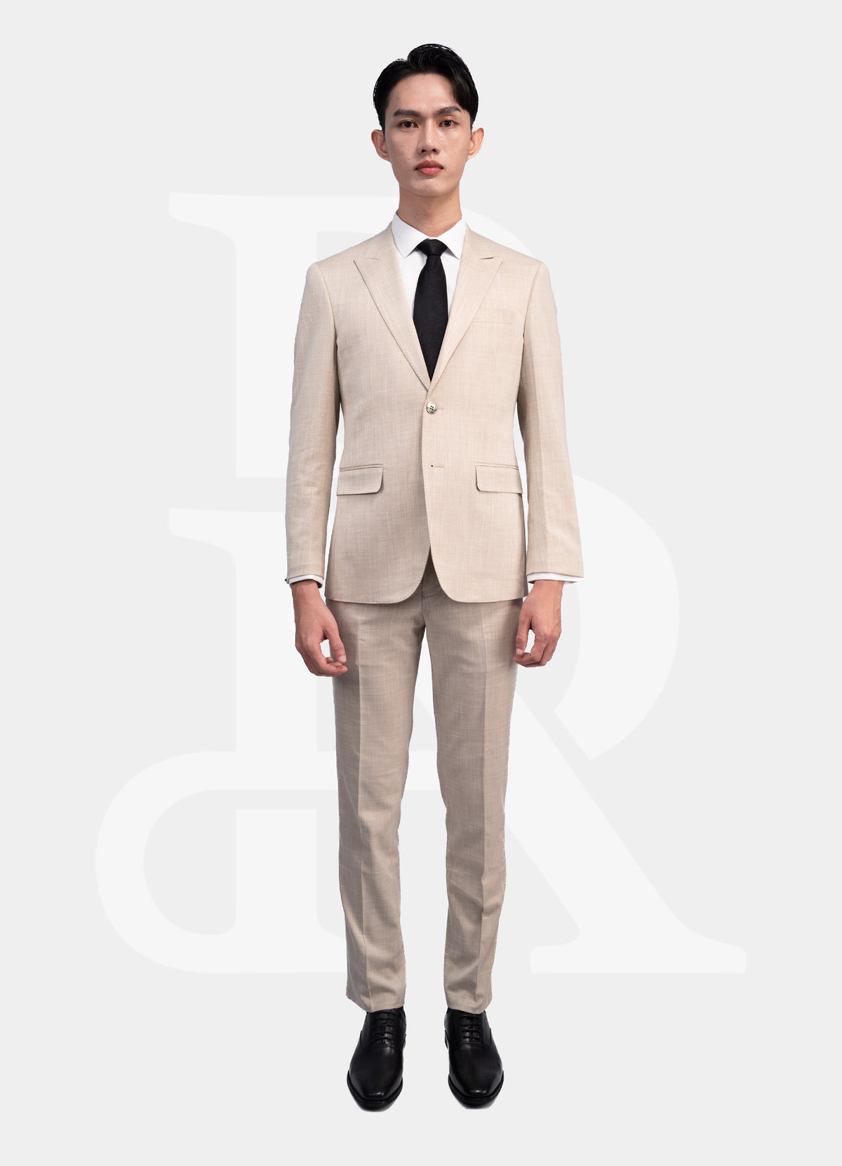 Stretch Suit Jacket - 2-Buttons Peak Lapel Light Cream Linen E23222-82