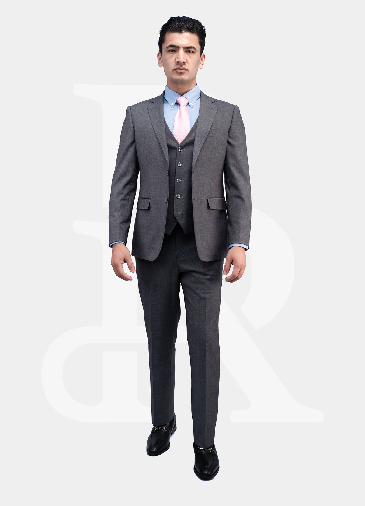 Stretch Suit Jacket - 2-Buttons Notch Lapel Dark Grey E23868-16