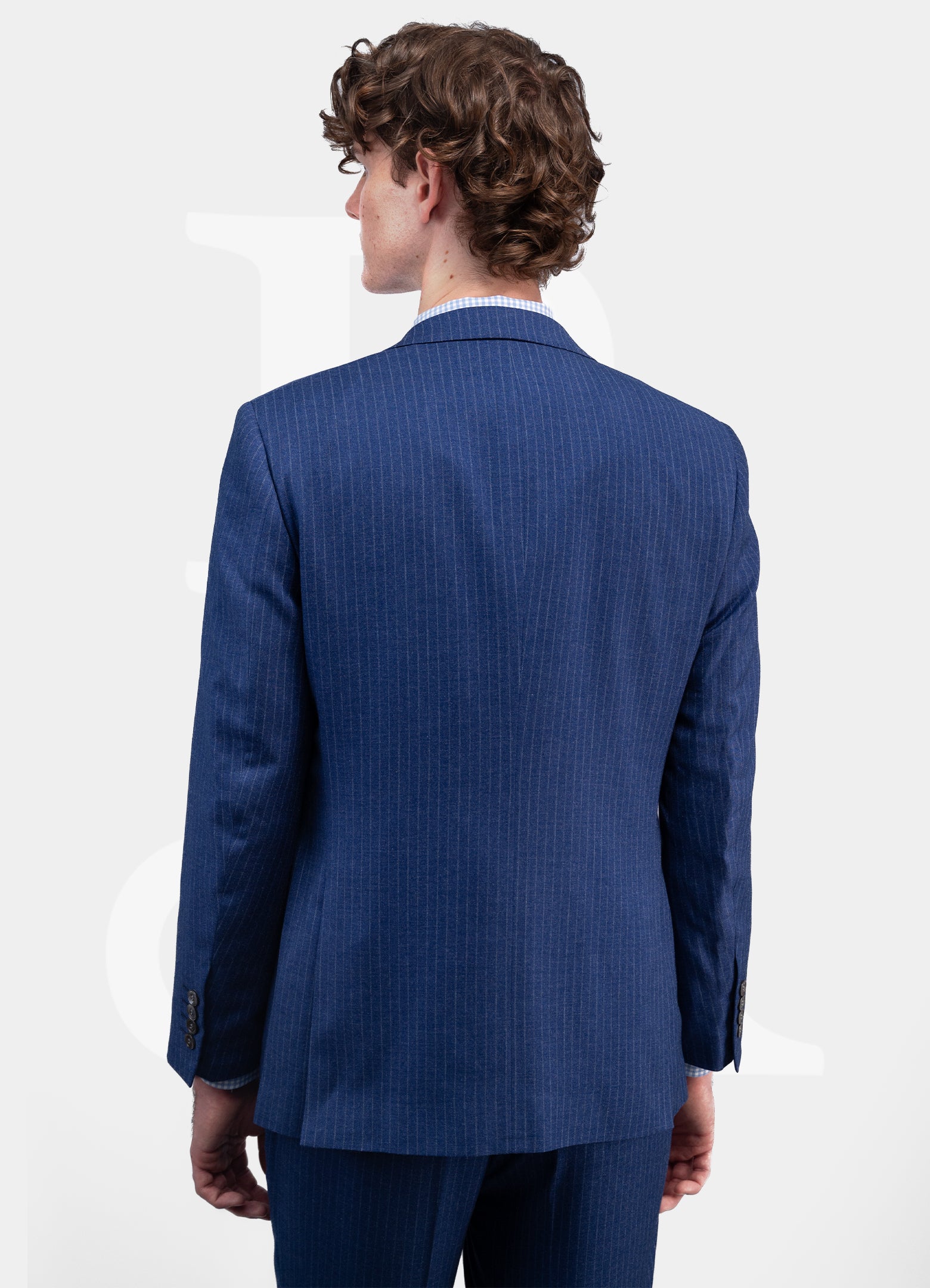 Navy Pinstripe, 2 Buttons, Notch Lapel, Double Vent, Custom Bemberg Lining, NKBK32020 Button