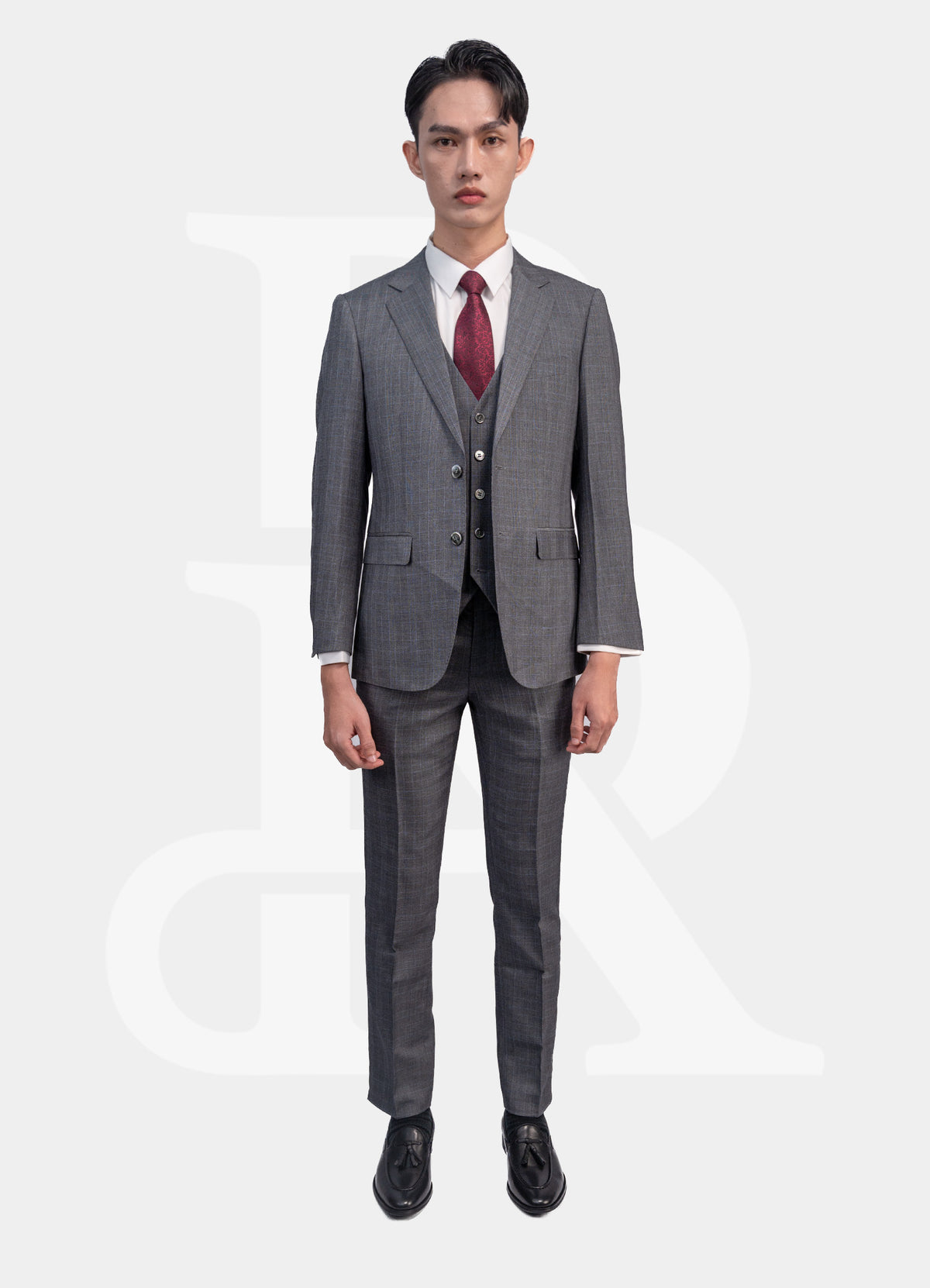 Standard Suit Jacket - 2-Buttons Notch Lapel Dark Grey Windowpane L3020-10