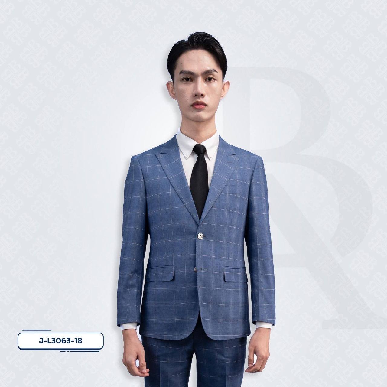 Stretch Suit Jacket - 2-Buttons Peak Lapel Navy Windowstripe L3063-18
