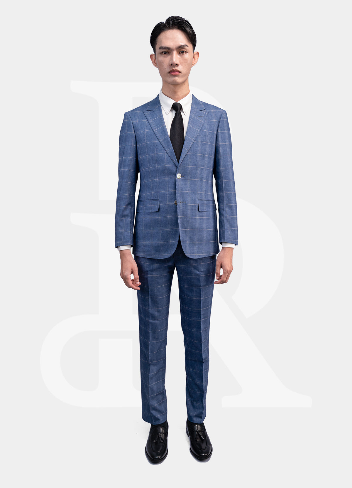 Stretch Suit Jacket - 2-Buttons Peak Lapel Navy Windowstripe L3063-18