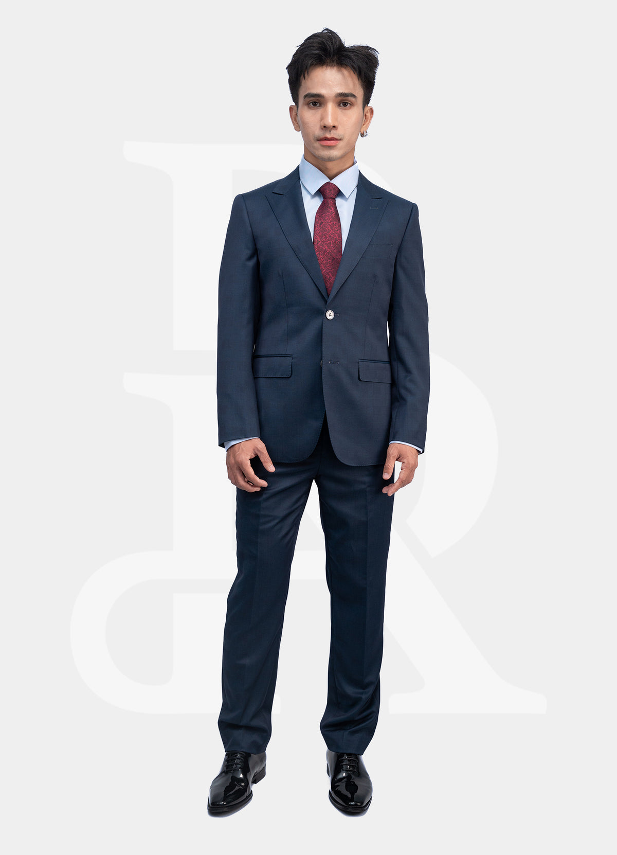 100% Wool 2 Buttons Suit Jacket - Pattern Navy