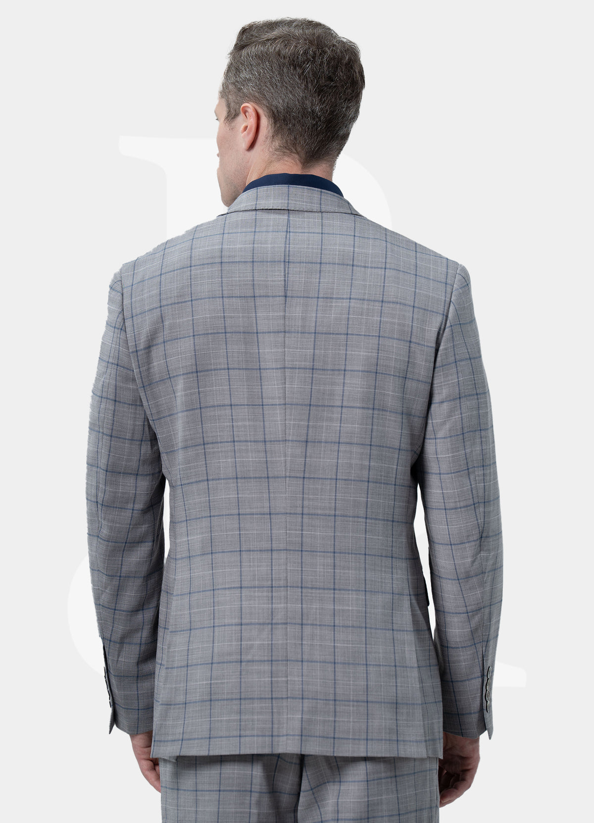 Stretch Suit Jacket - 2-Buttons Peak Lapel Light Grey Navy Windowstripe L3019-3
