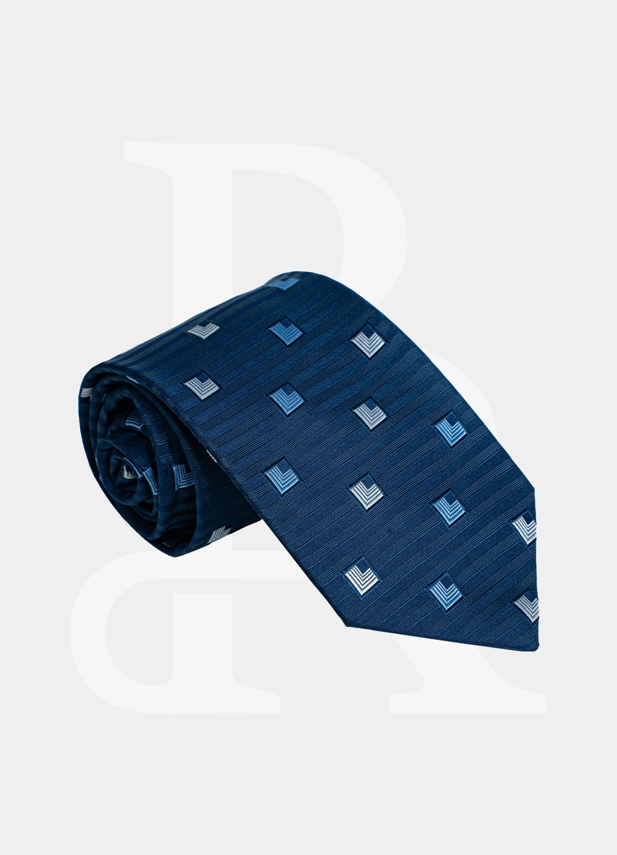 100% Silk Necktie - Navy Pattern