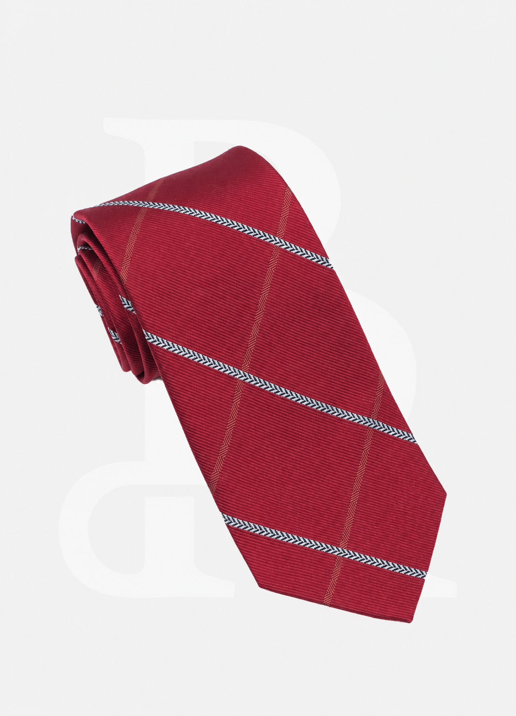 100% Silk Necktie - Red Long Stripe