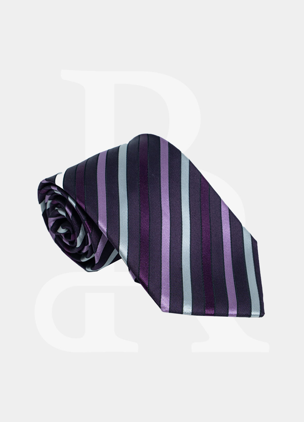 100% Silk Necktie - Dark Purple Long Stripe