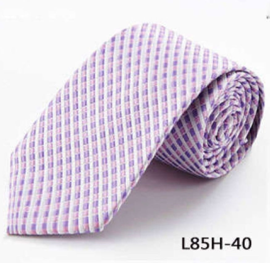 100% Silk Necktie - Light Purple White Stripe