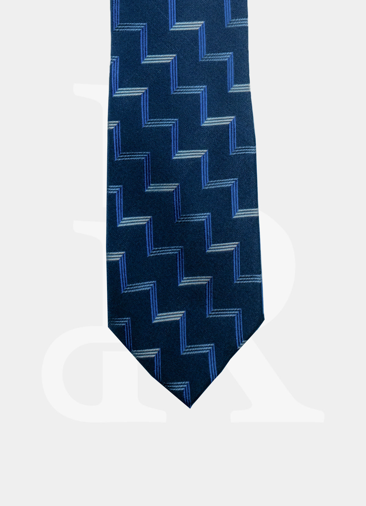 100% Silk Necktie - Navy Square Stripe