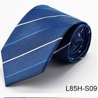 100% Silk Necktie - Navy w/ Blue White Stripe