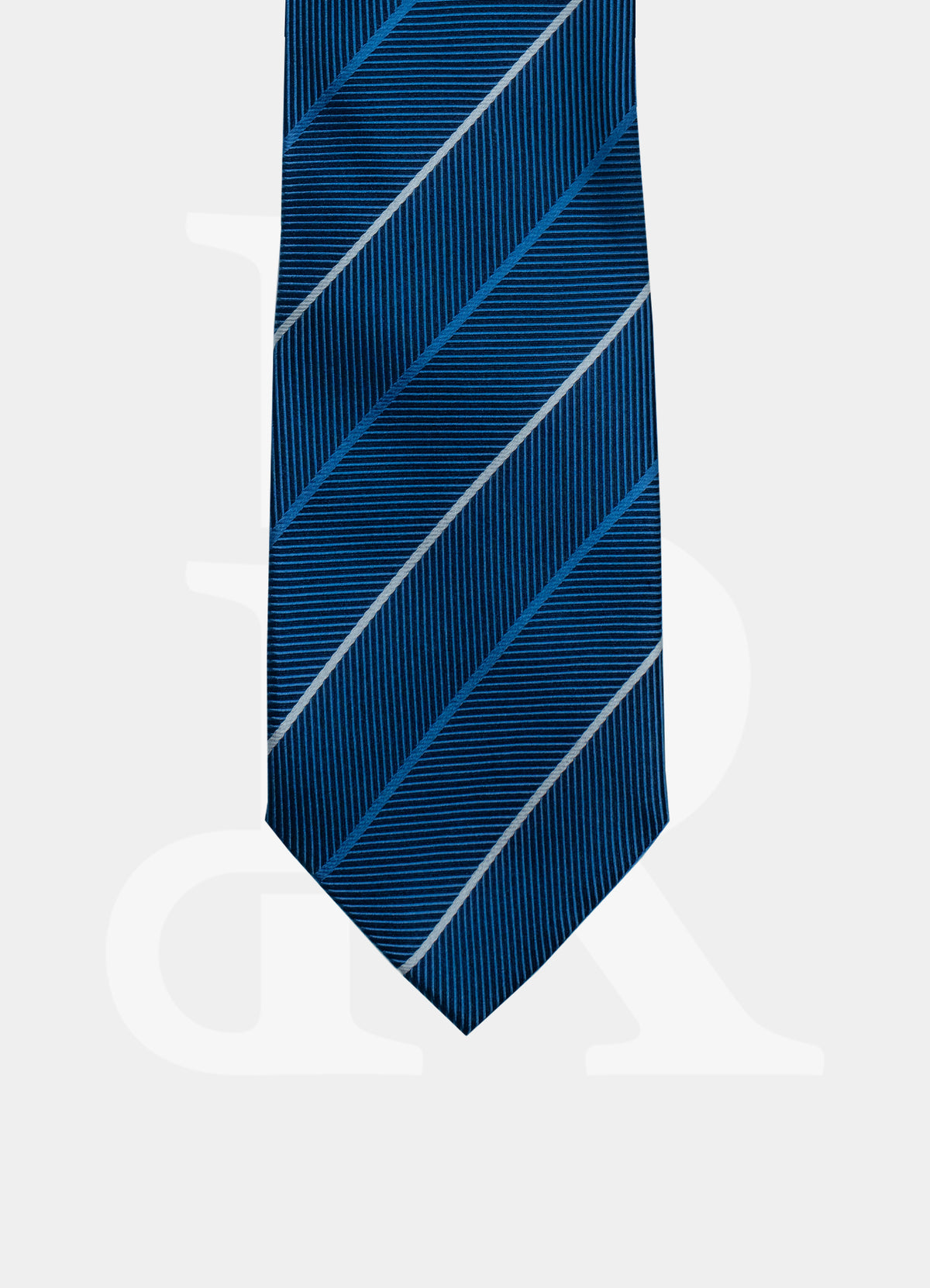 100% Silk Necktie - Navy Long Stripe