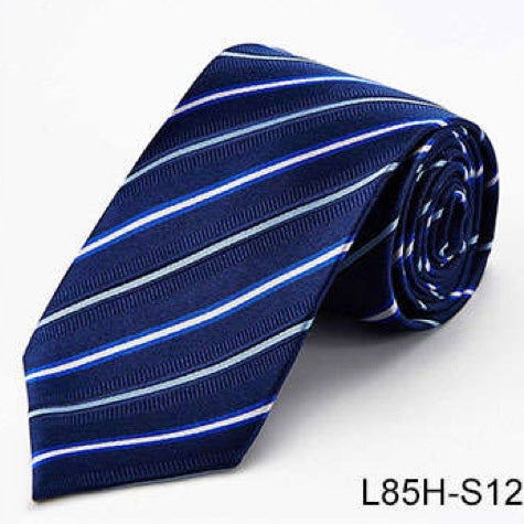 100% Silk Necktie - Navy Long Stripe