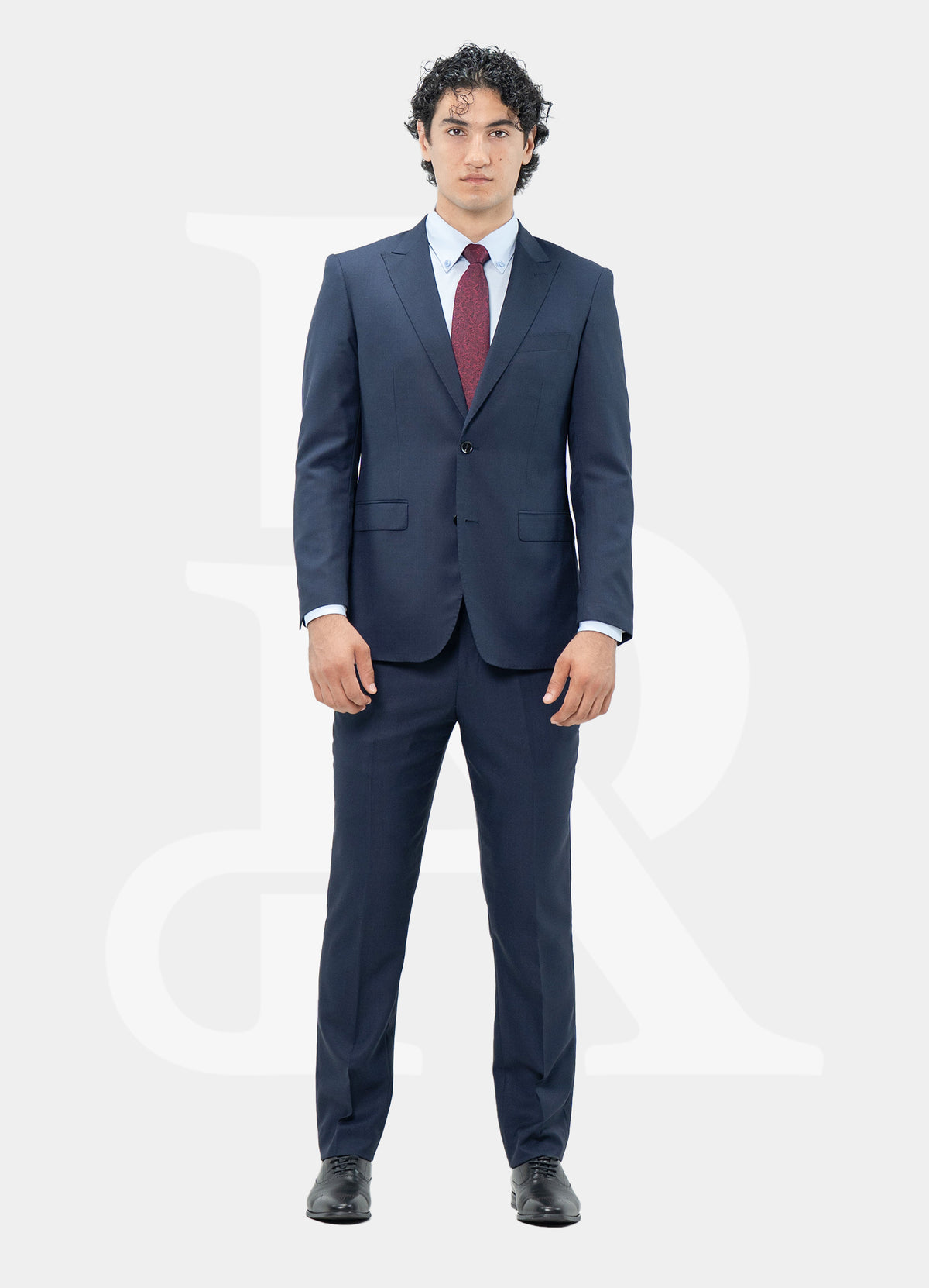 Wool Blended Classic 2 Buttons Suit Jacket - Navy Dotted