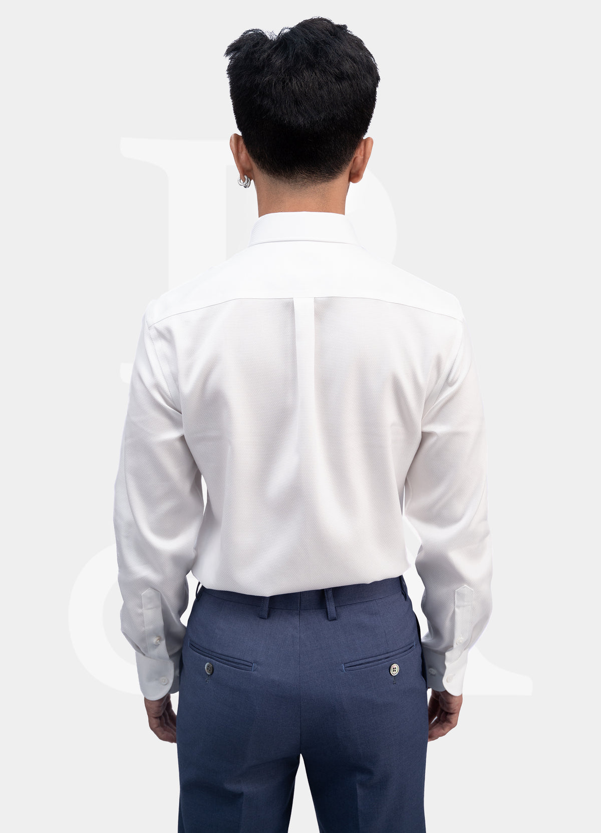Ceremonial Label - 100% Cotton White Dress Shirt w Mother Pearl Button M-91-BTD