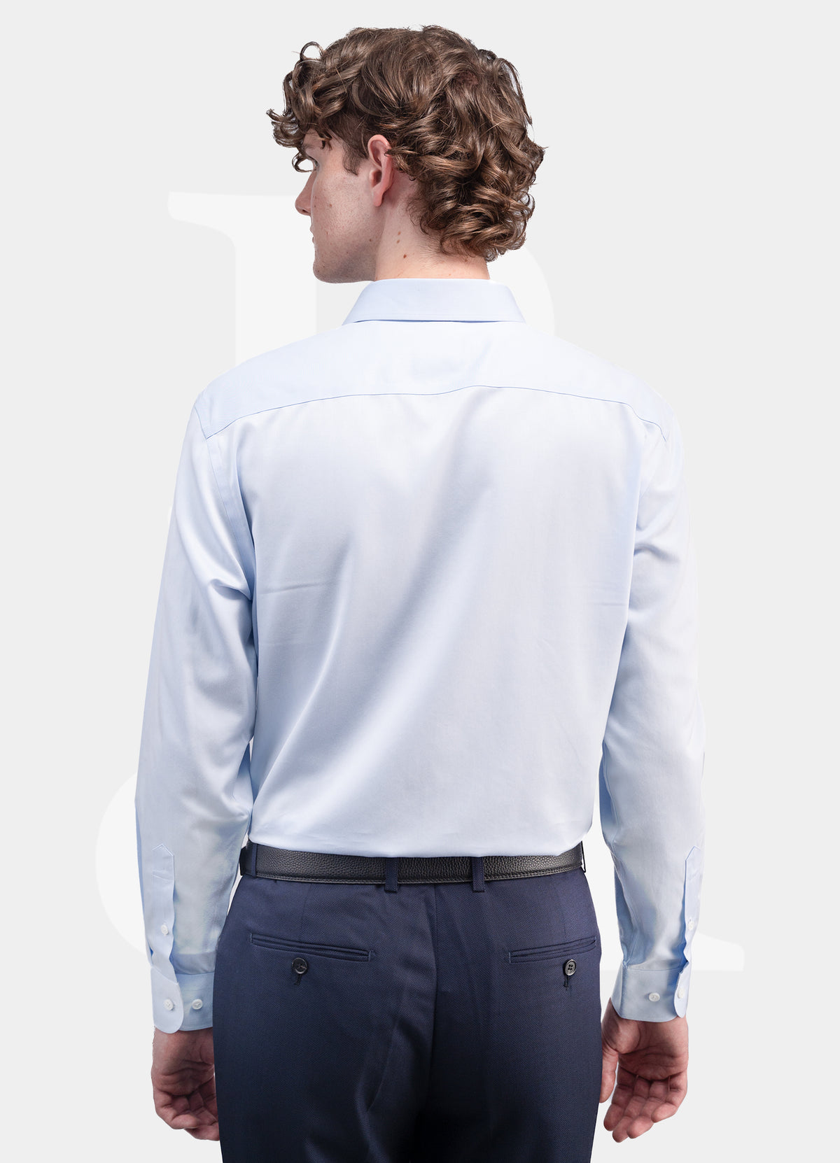 100% Cotton 140S - Non Iron Blue Dress Shirt w Mother Pearl Button M140-01