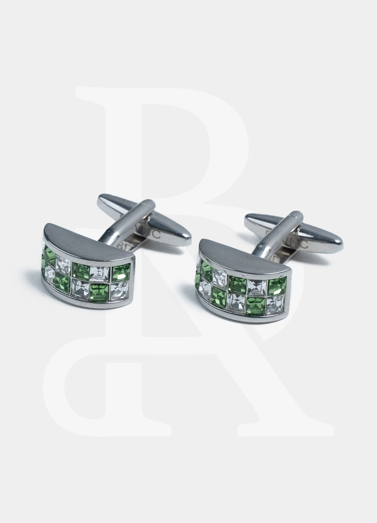 Premium Cufflinks - Silver Green Crystal