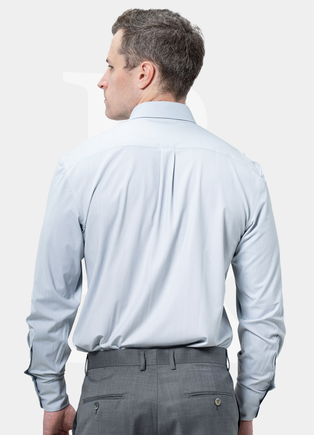 Performance Fit Label - Mulberry Silk Blended Light Greenstripe Button Down Dress Shirt ZT70-02