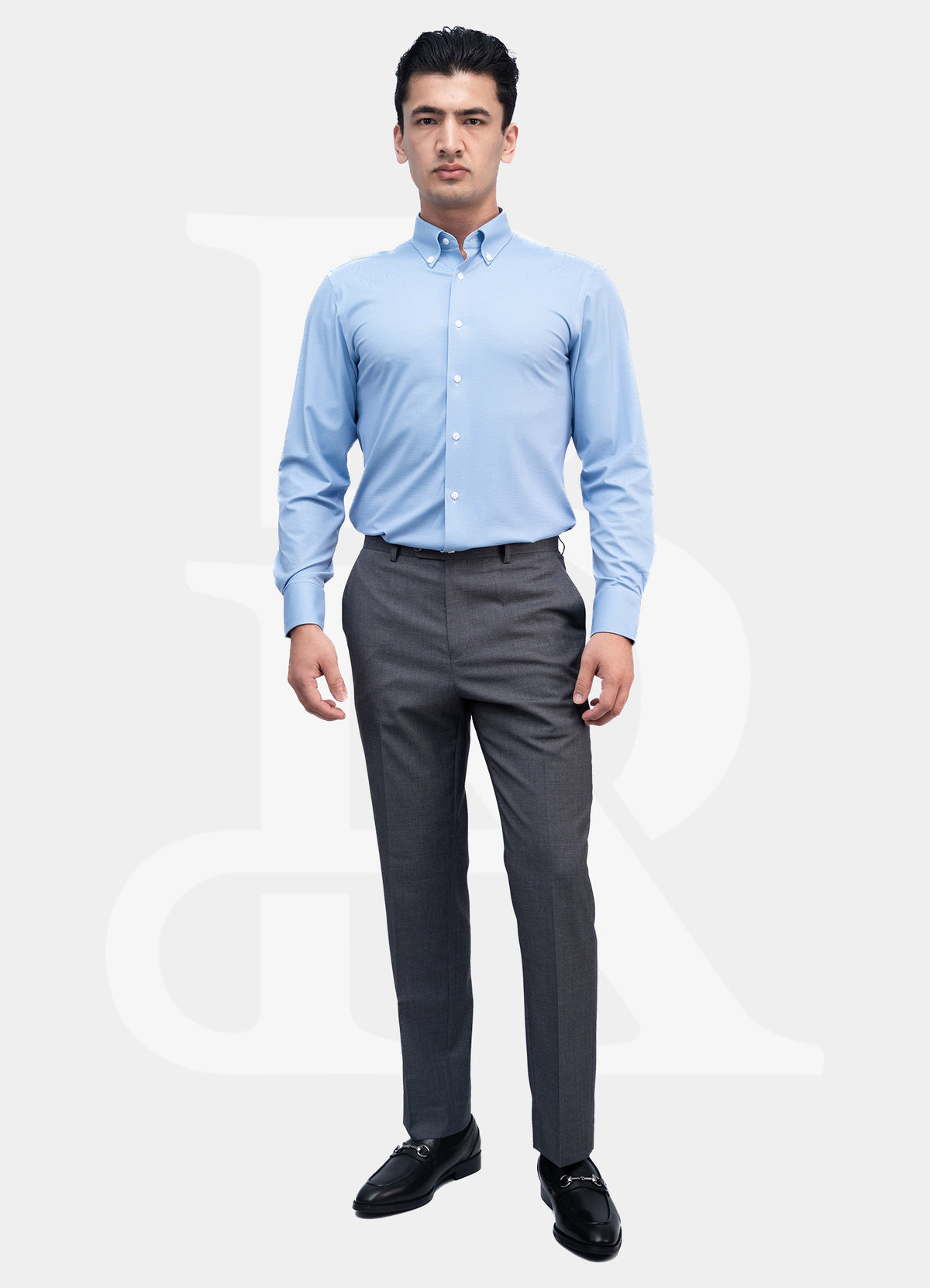 Performance Fit Label - Mulberry Silk Blended Blue Birdeye Button Down Dress Shirt ZT70-08