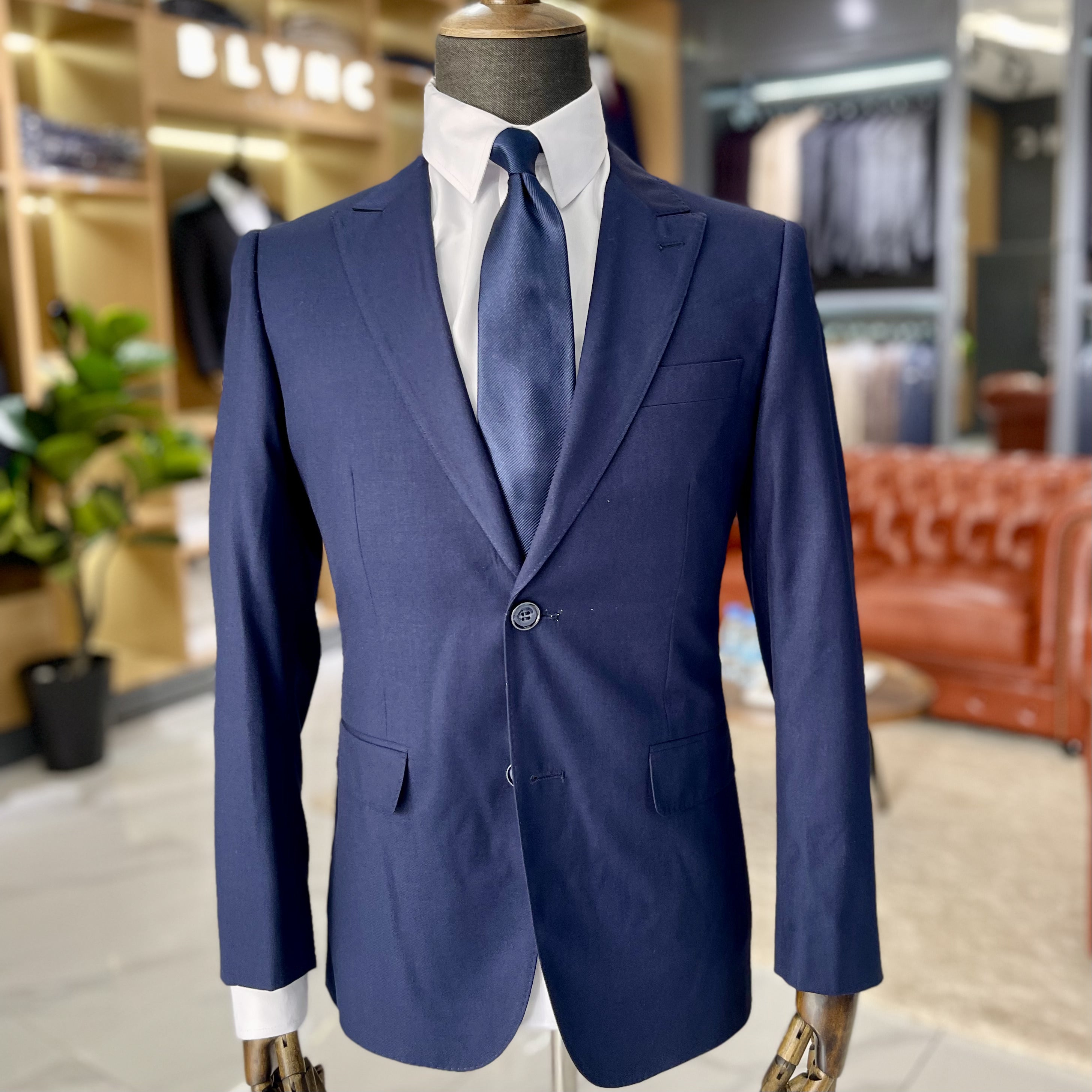 Peak Lapel 2 Buttons Suit Jacket - Navy