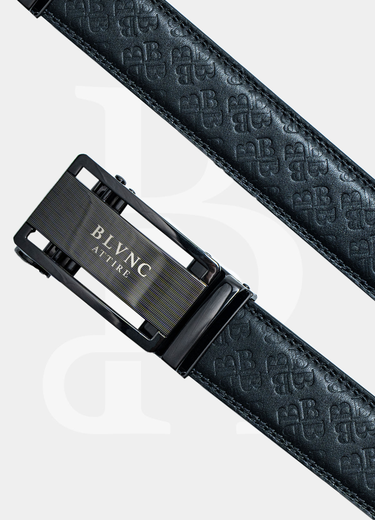 Black Stripe Buckle BL004 - 100% Leather Belt