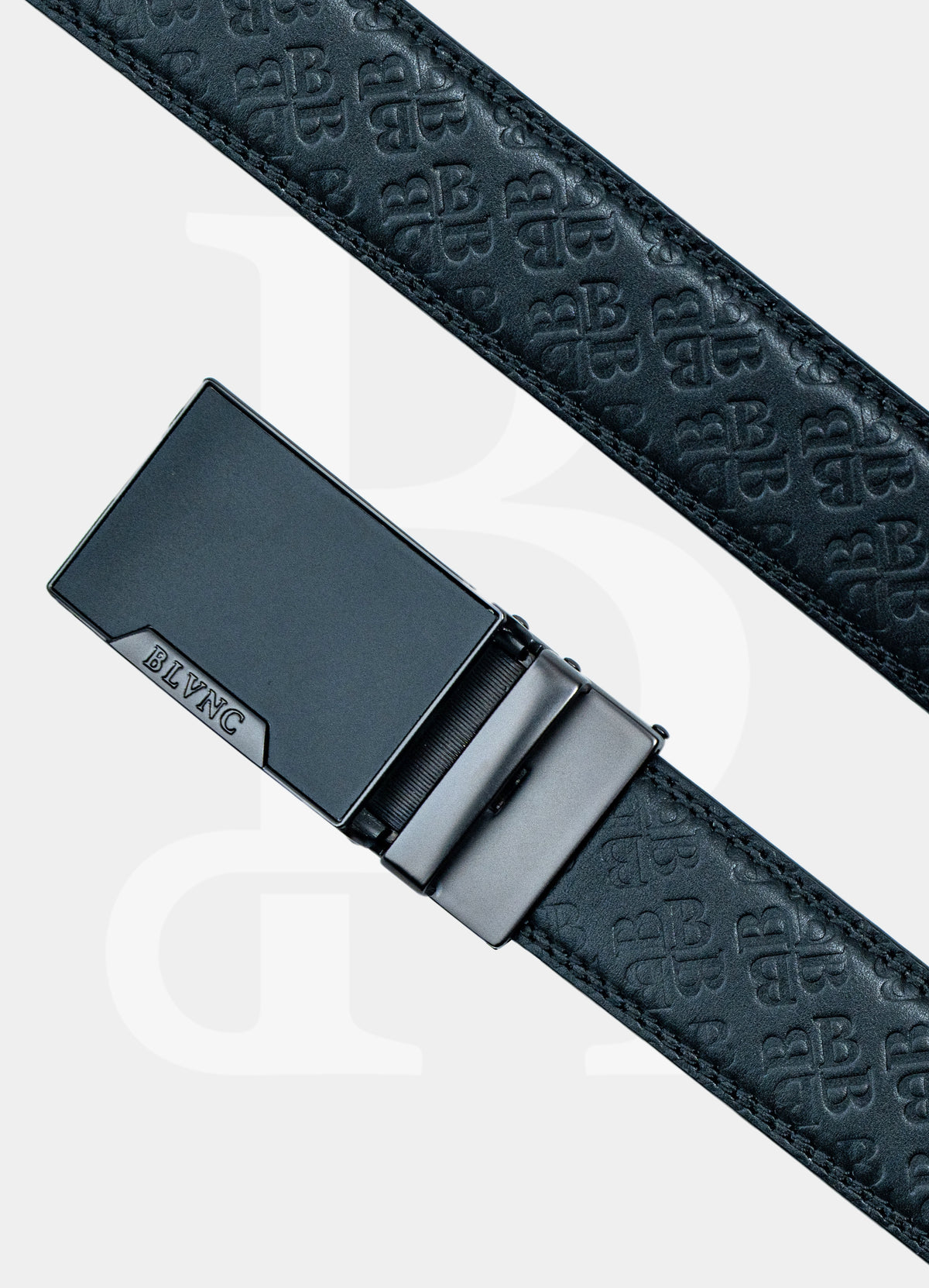 Matt Black Embossed Buckle BL005 - 100% Leather Belt