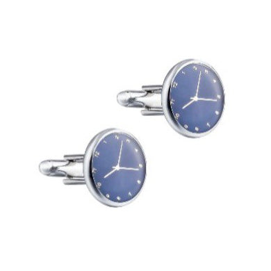 Cufflinks Premium - Silver/Blue Clock