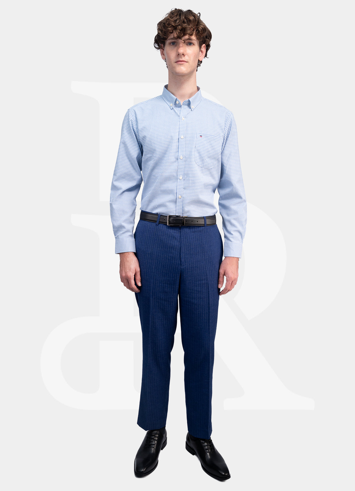 Dress Shirt - Light Blue Small Windowpane with Label
