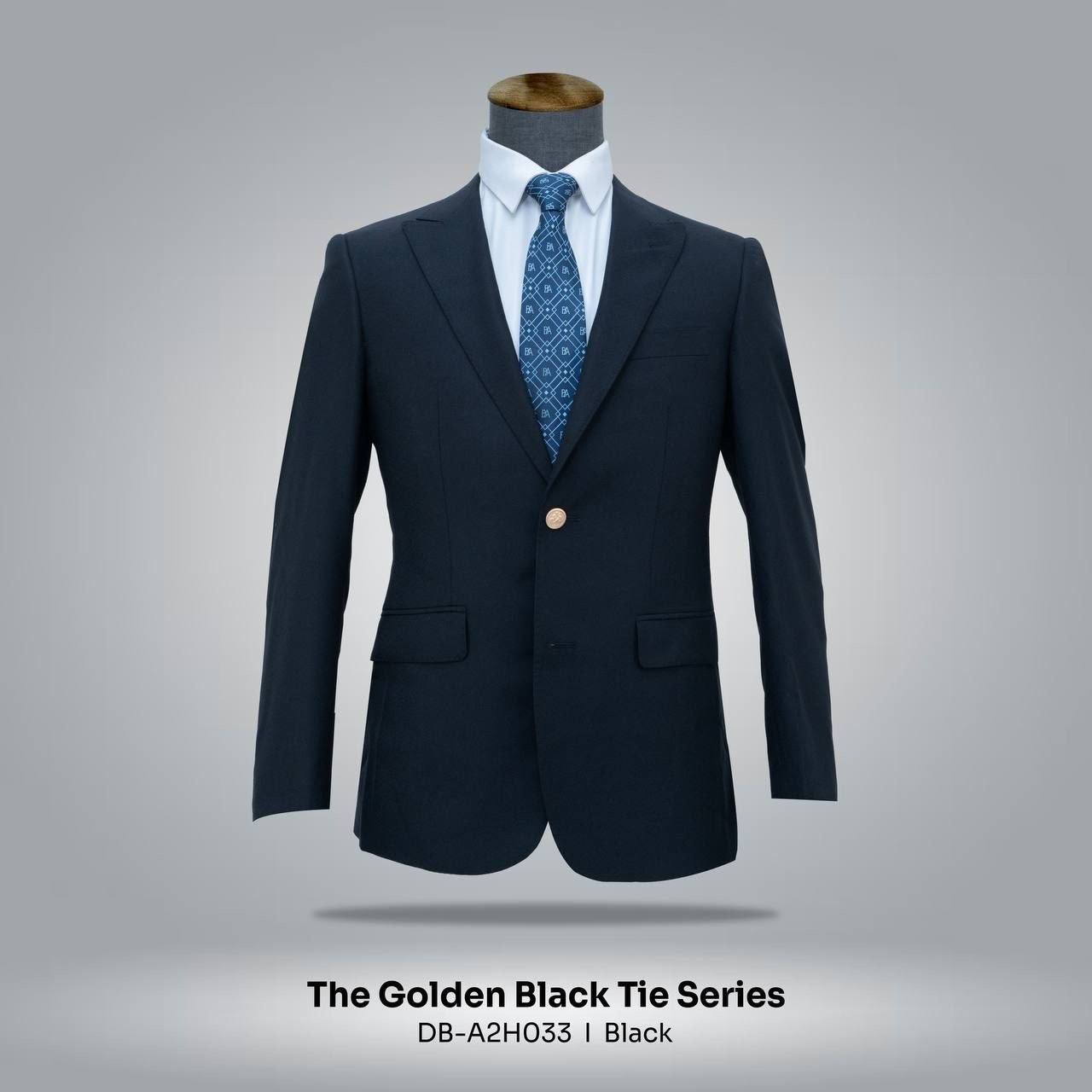 Gold Button Black, 2 Buttons, Notch Lapel, Double Vent, Custom Bemberg Lining, NKJS32104 Button