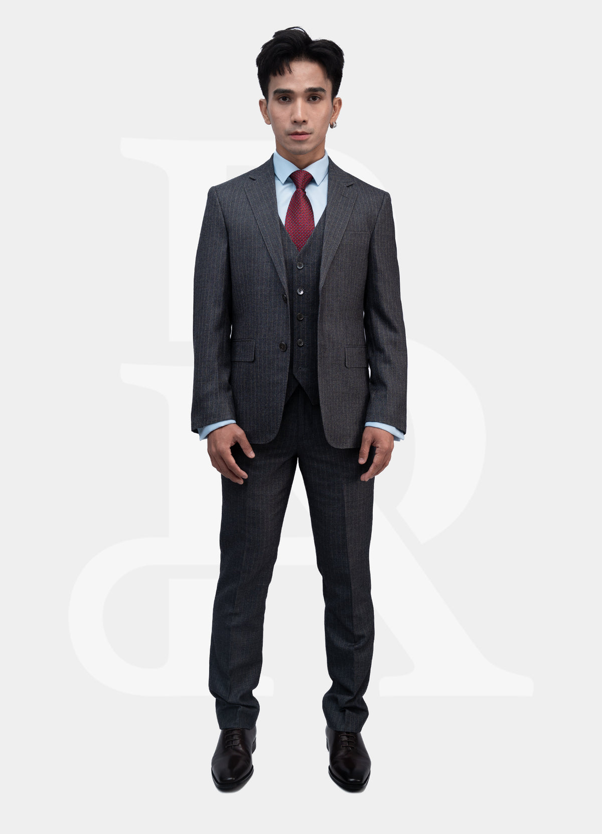 Classic 2 Buttons Suit Jacket - Grey Long Stripe