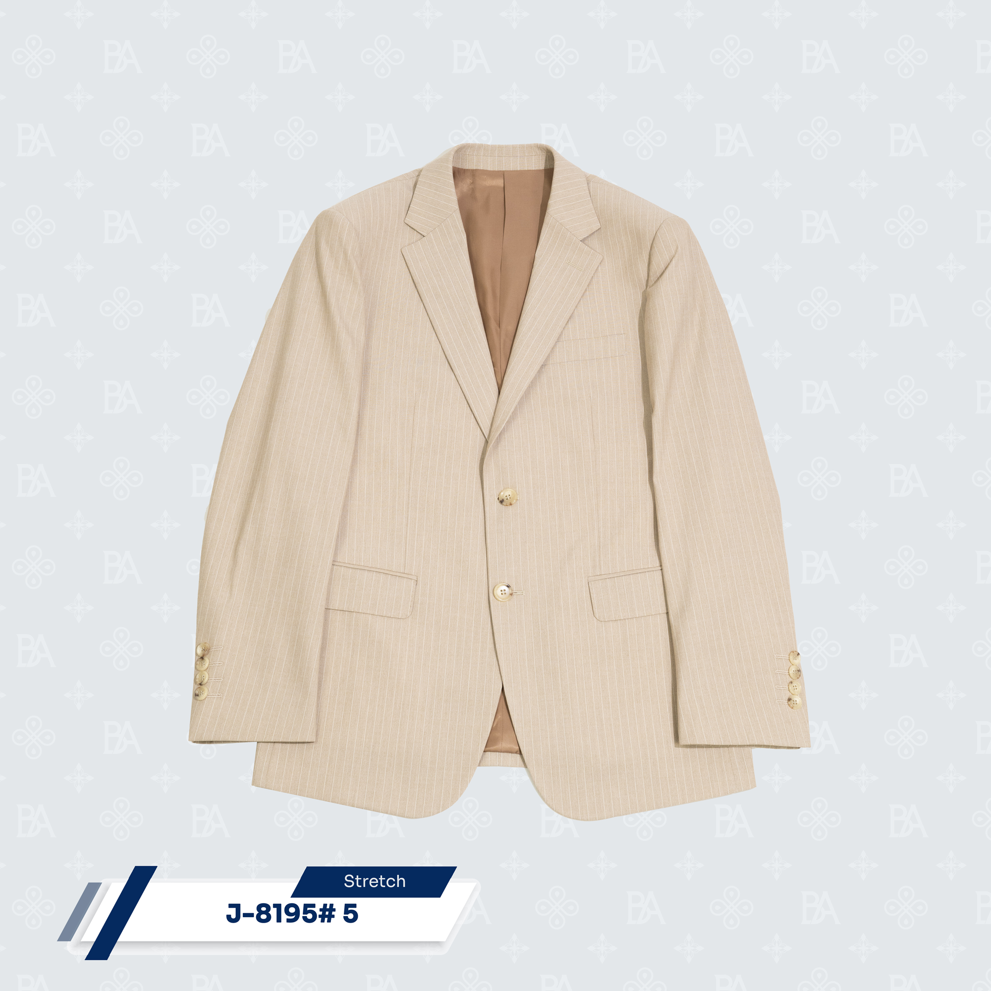 Cream Long Stripe 2 Buttons, Peak Lapel, Double Vent, Custom Polyester Lining, NKBK32020 Button,  Jetted Pocket