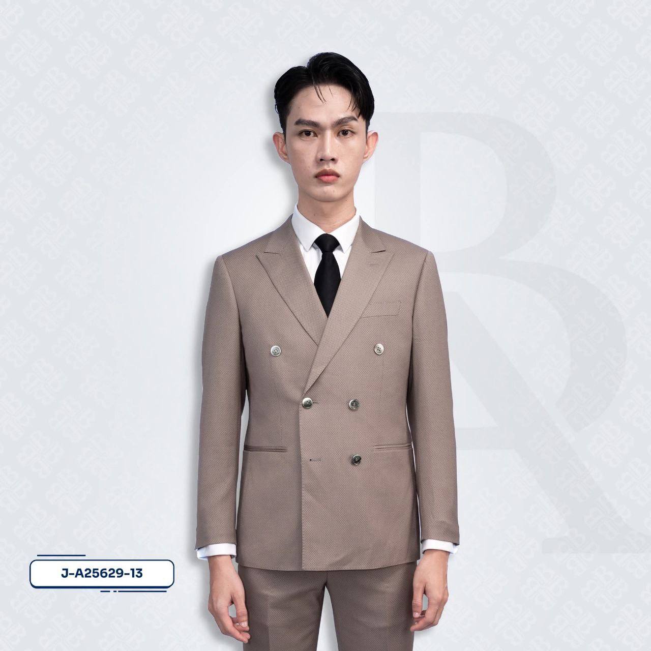 Stretch Suit Jacket - Double Breasted Sand A25629-13