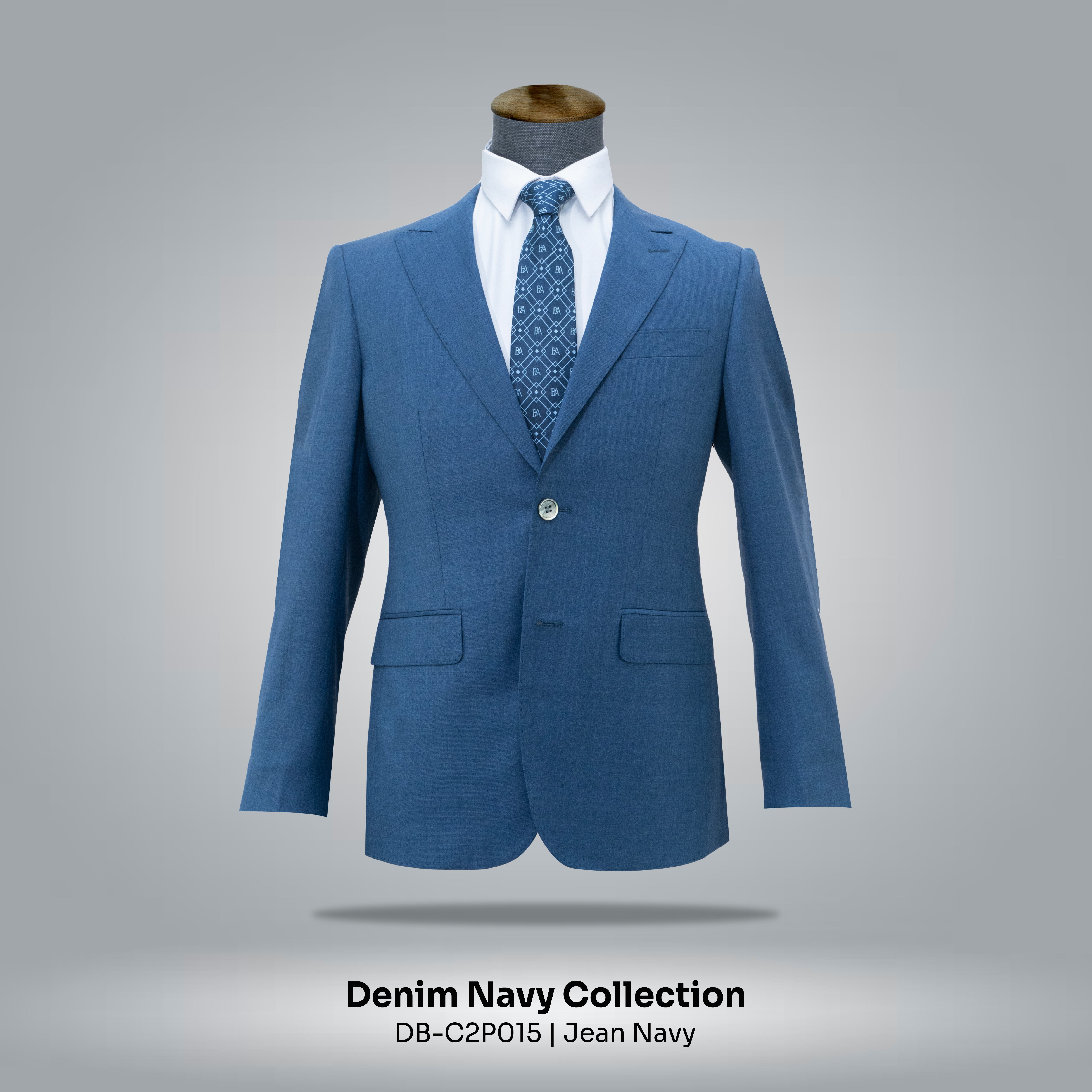 Jean Navy, 2 Buttons, Peak Lapel, Double Vent, Custom Bemberg Lining, NKBK32020 Button