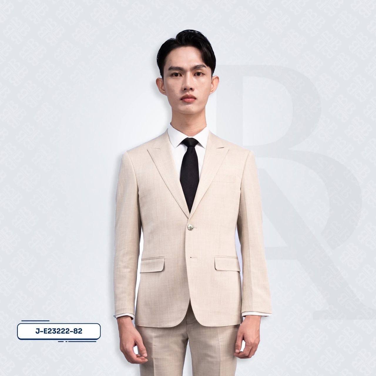 Stretch Suit Jacket -  2-Buttons Peak Lapel Light Cream Linen E23222-82