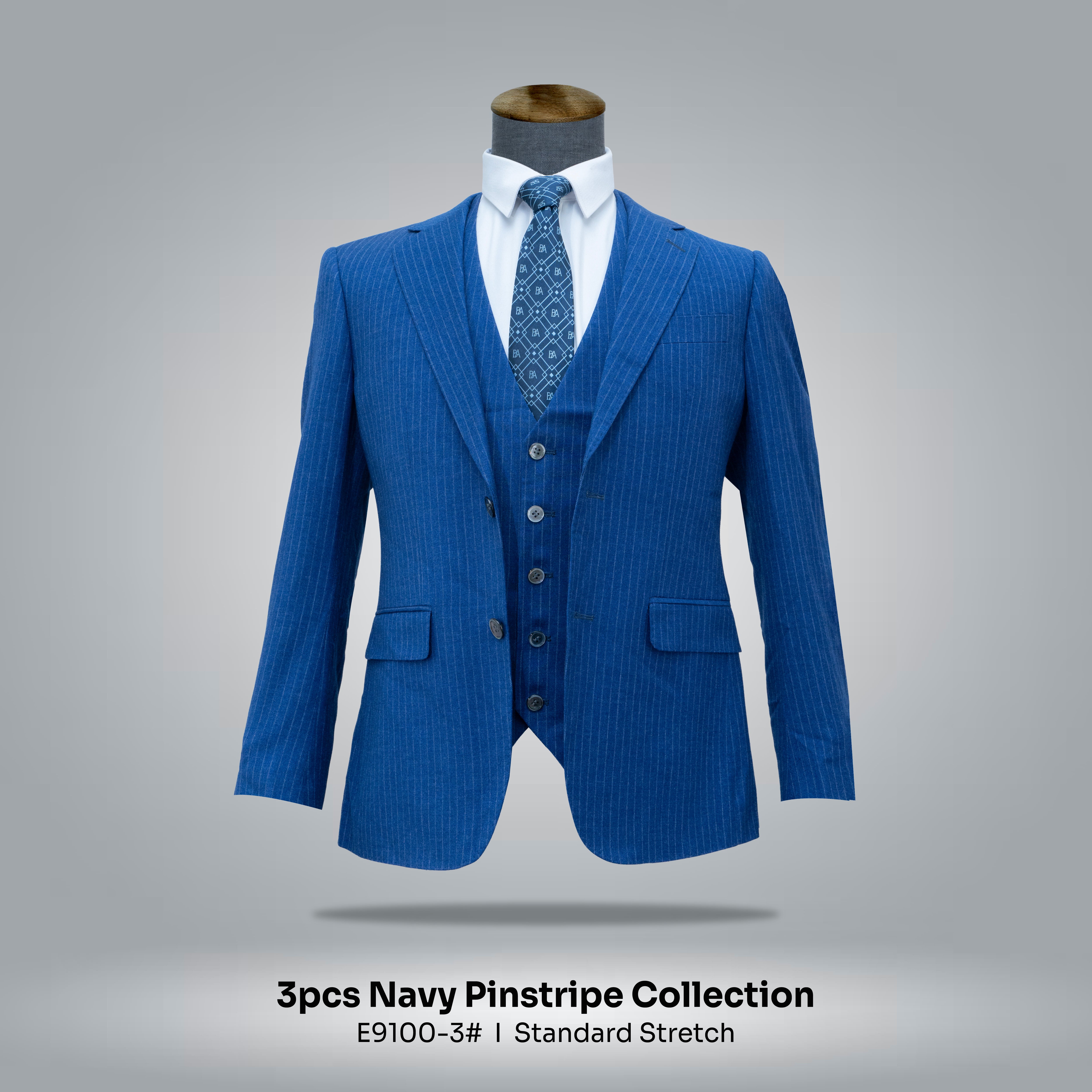 Navy Pinstripe, 2 Buttons, Notch Lapel, Double Vent, Custom Bemberg Lining, NKBK32020 Button