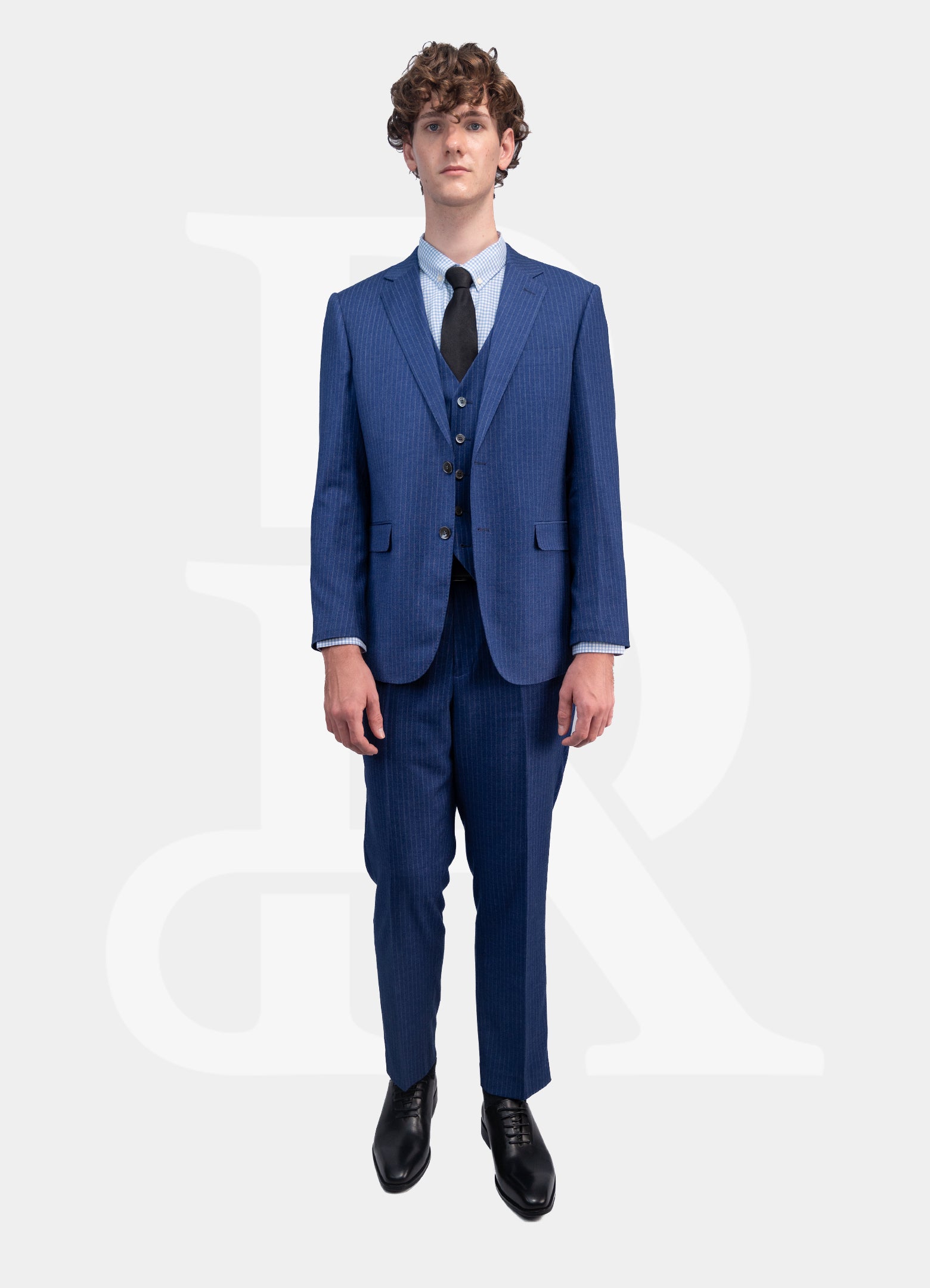 Navy Pinstripe, 2 Buttons, Notch Lapel, Double Vent, Custom Bemberg Lining, NKBK32020 Button