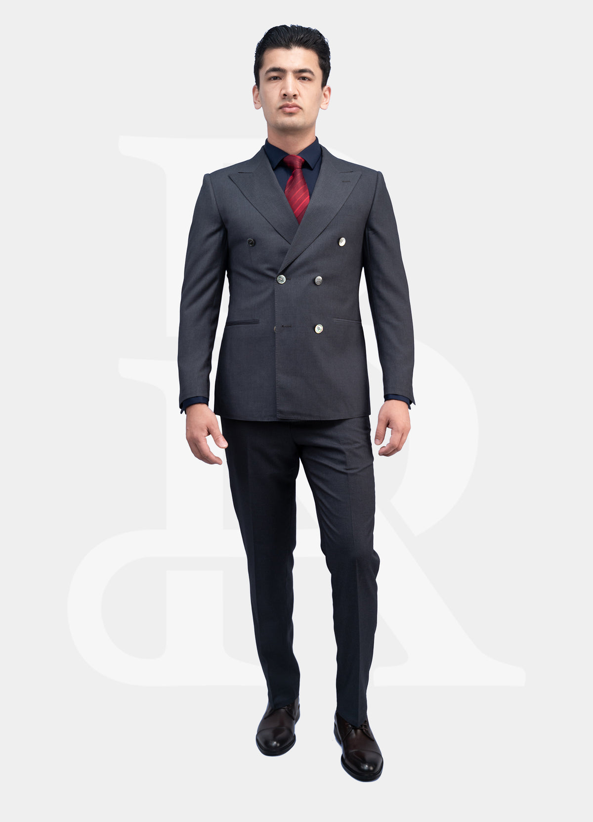 Standard Suit Jacket - Double Breasted Dark Grey E9121-19