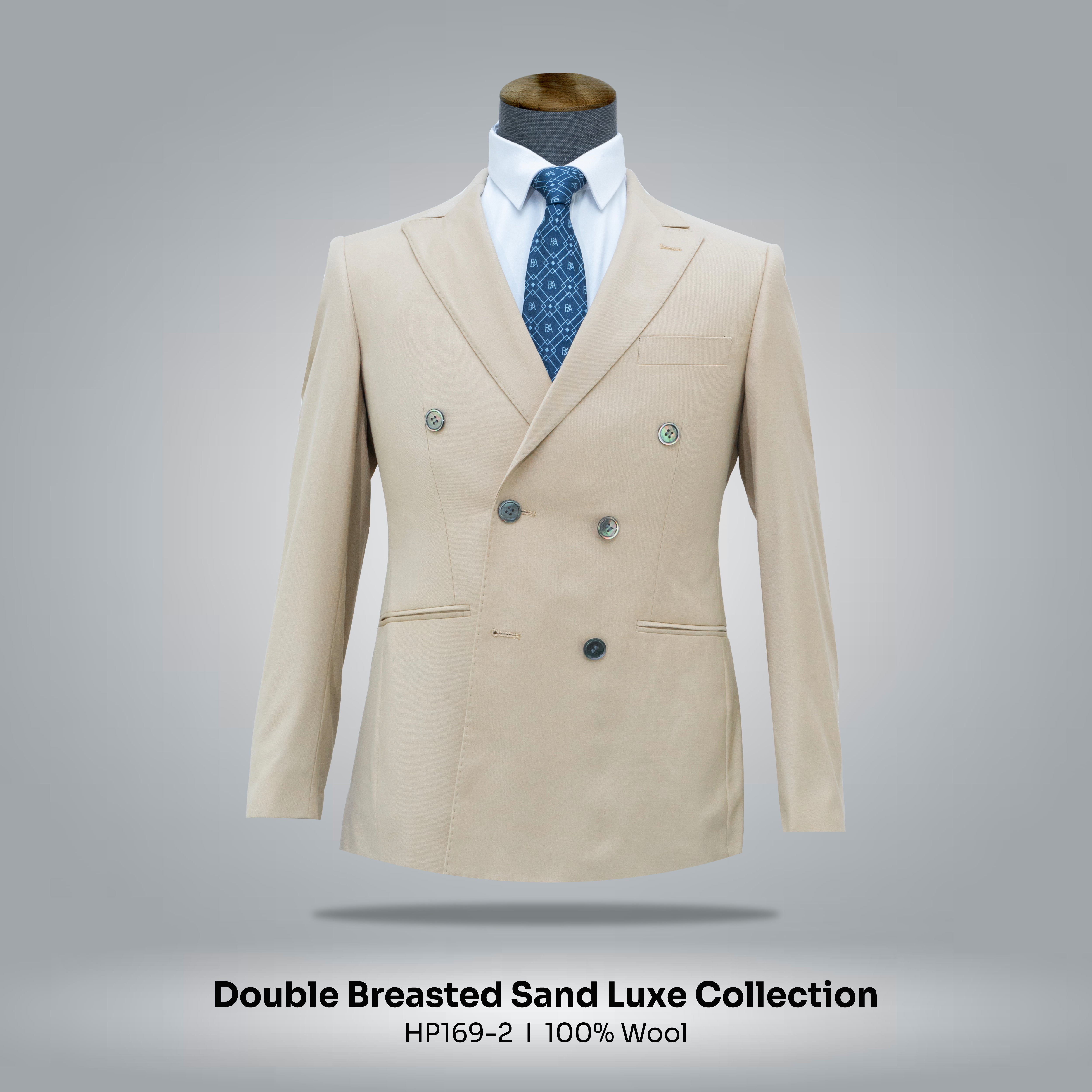 100% Wool Double Breasted Suit Jacket - Cream