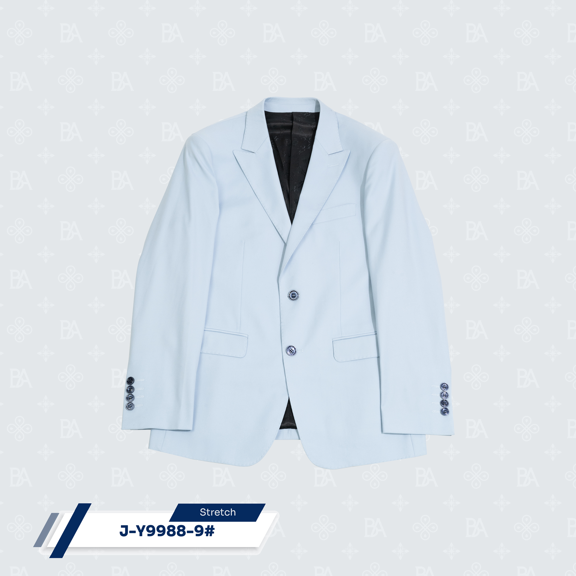 Sky Blue 2 Buttons, Peak Lapel, Double Vent, Custom Polyester Lining, NKBK32020 Button,  Jetted Pocket