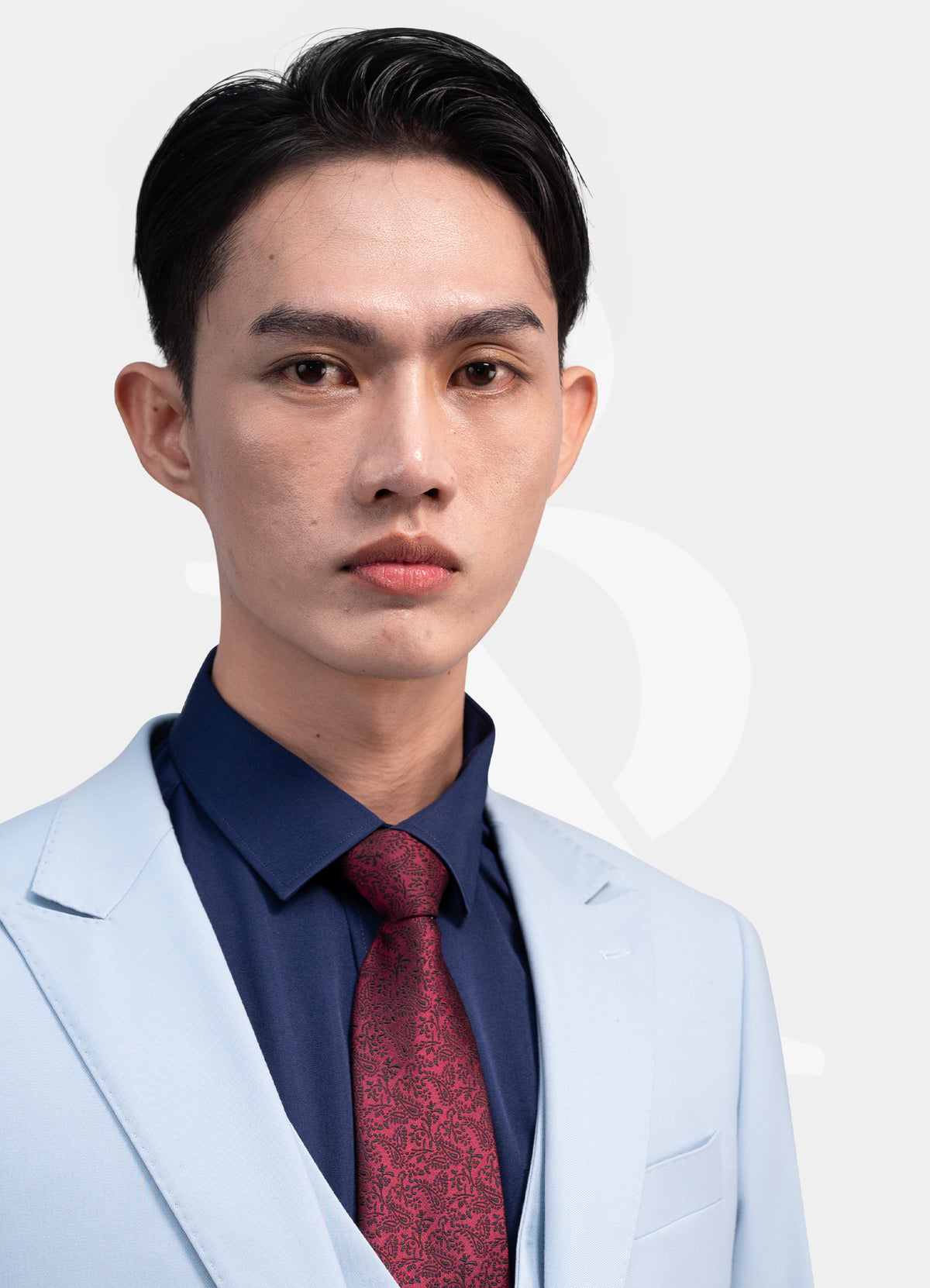 Sky Blue 2 Buttons, Peak Lapel, Double Vent, Custom Polyester Lining, NKBK32020 Button,  Jetted Pocket