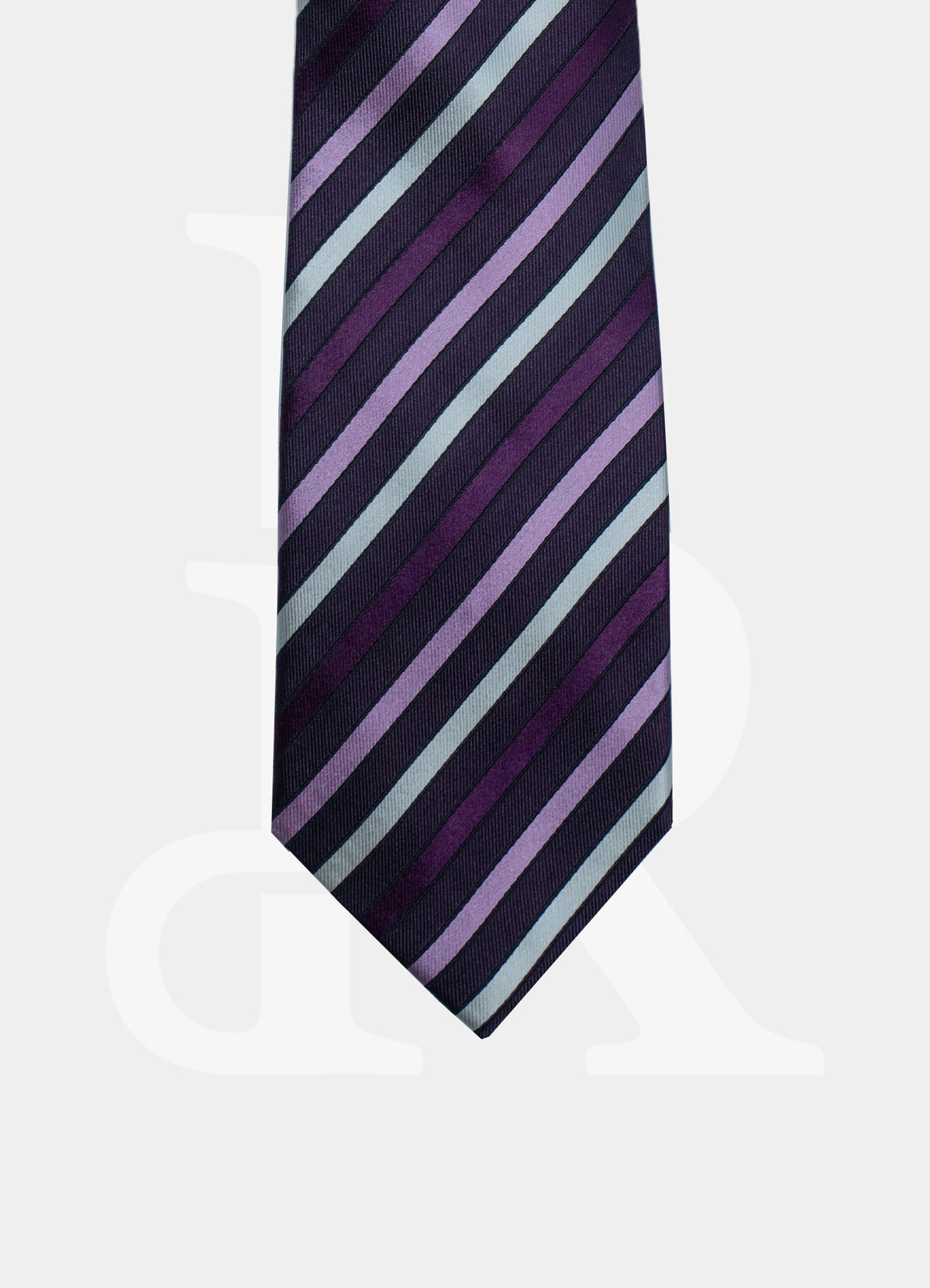 100% Silk Necktie - Dark Purple Long Stripe