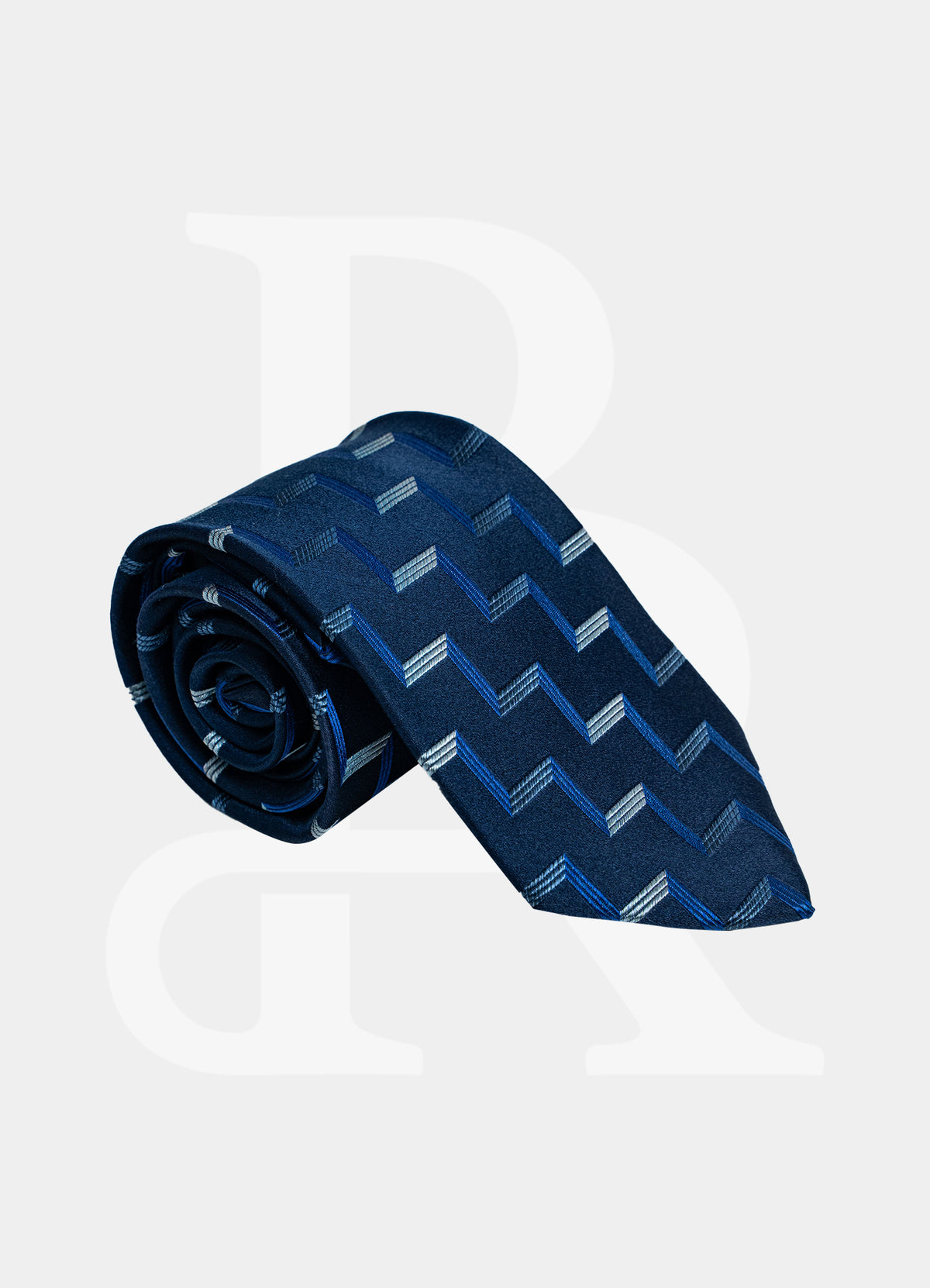 100% Silk Necktie - Navy Square Stripe