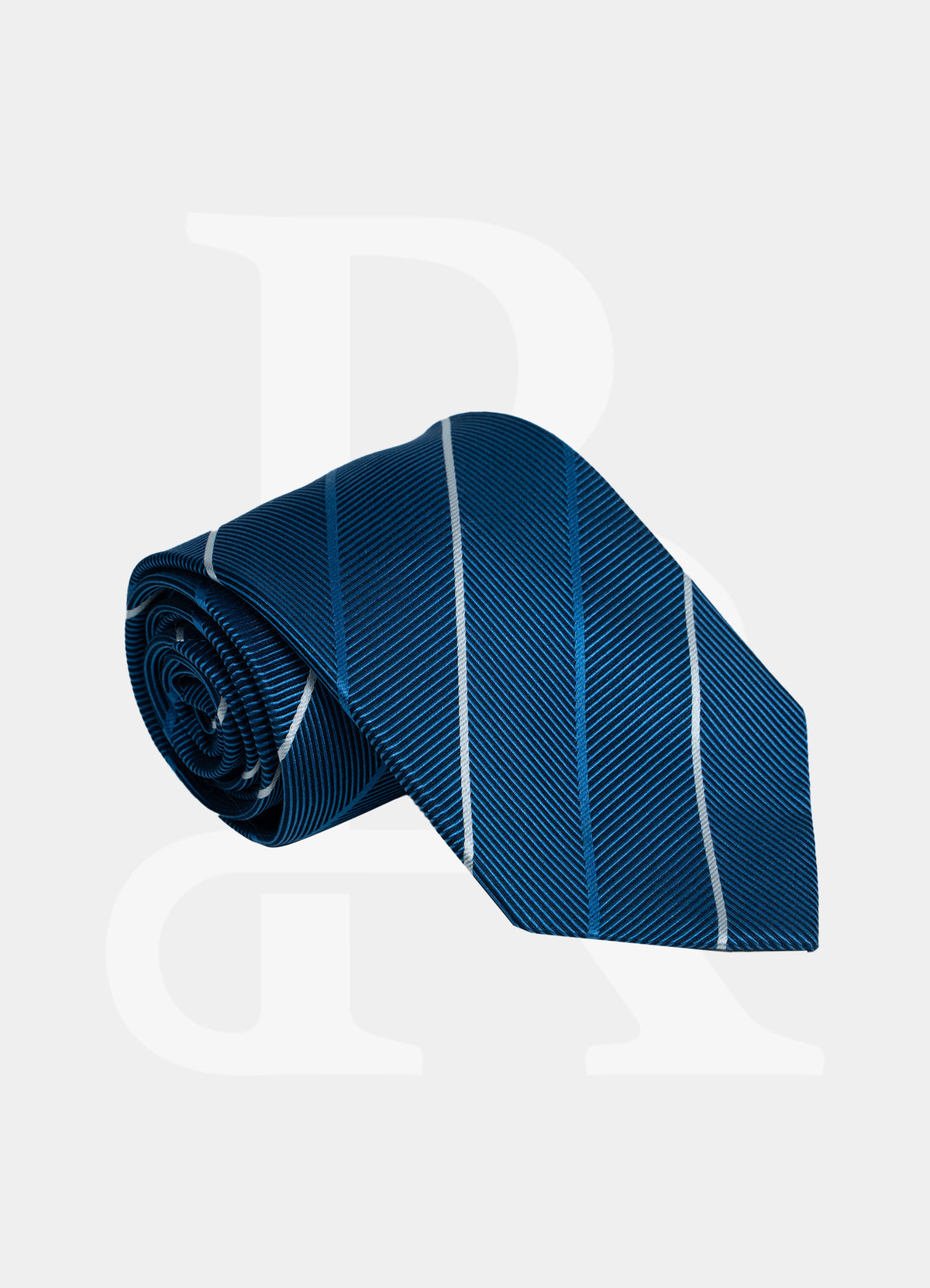 100% Silk Necktie - Navy w/ Blue White Stripe