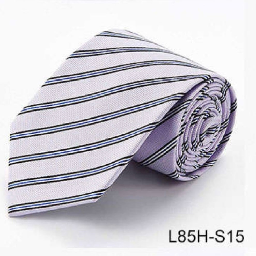 100% Silk Necktie - Light Purple Side Stripe