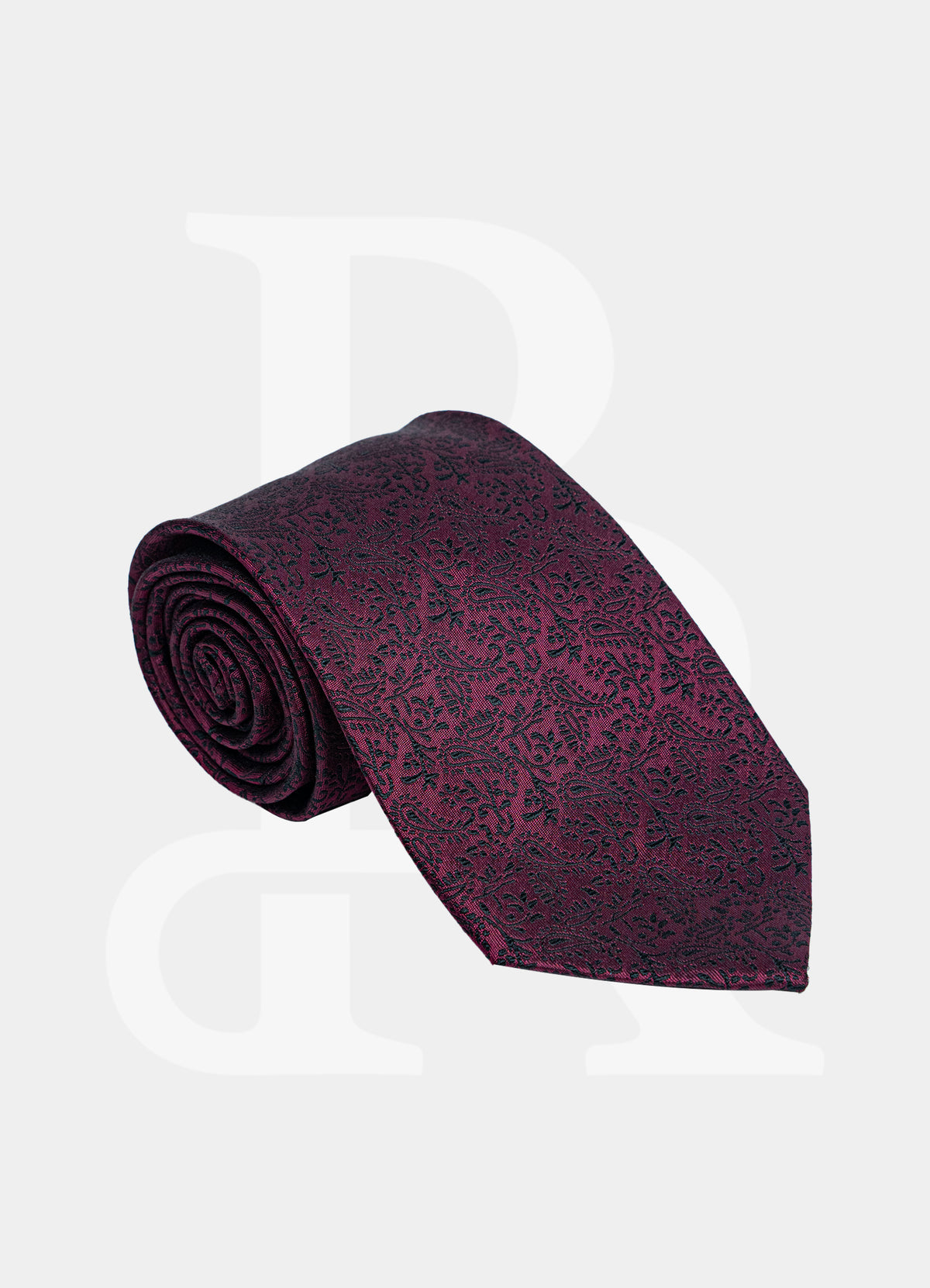 100% Silk Necktie - Dark Red Pattern