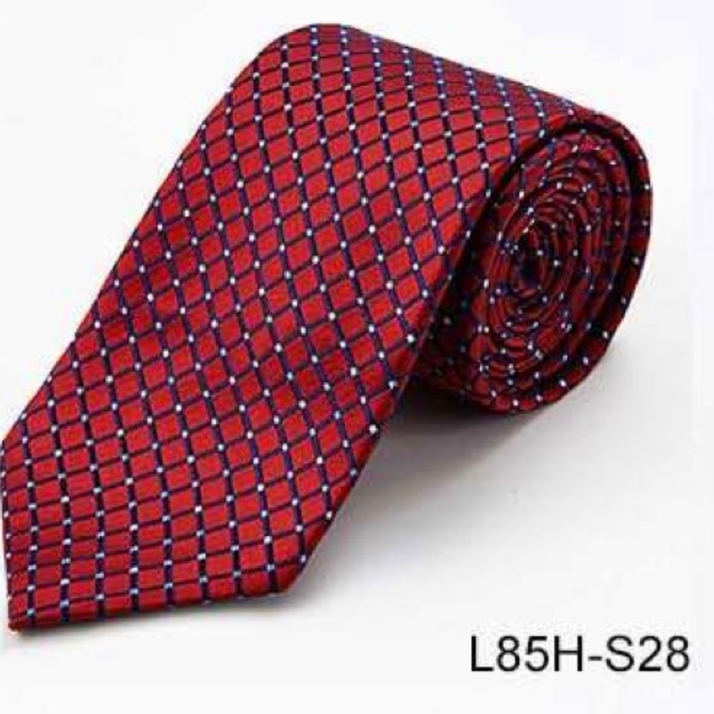100% Silk Necktie - Red with White